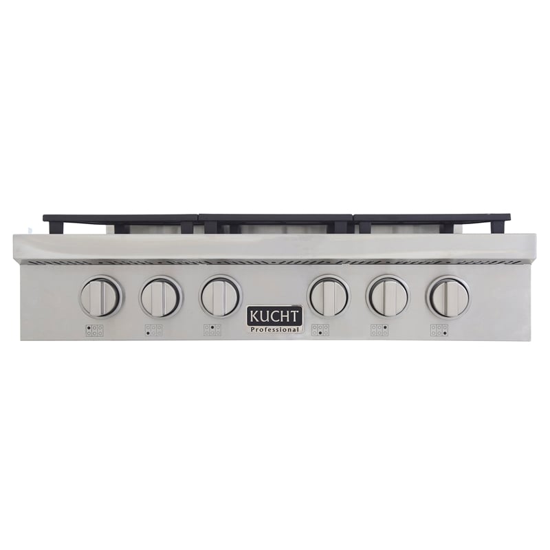 36 in. Propane Gas Range Top in Stainless Steel with Classic Silver Knobs