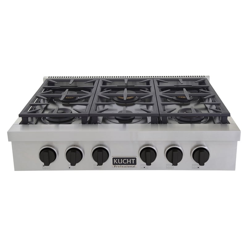 36 in. Propane Gas Range Top in Stainless Steel with Tuxedo Black Knobs