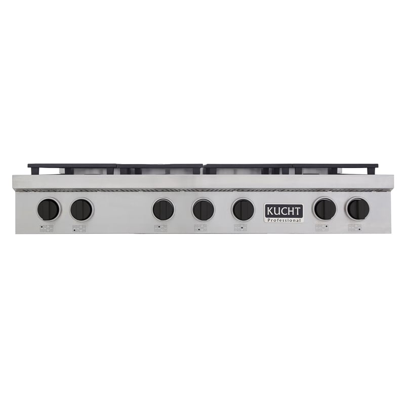 48 in. Natural Gas Range Top in Stainless Steel with Tuxedo Black Knobs