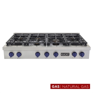 48 in. Natural Gas Range Top in Stainless Steel with Royal Blue Knobs