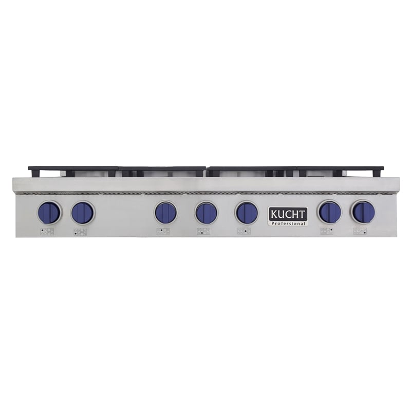 48 in. Natural Gas Range Top in Stainless Steel with Royal Blue Knobs