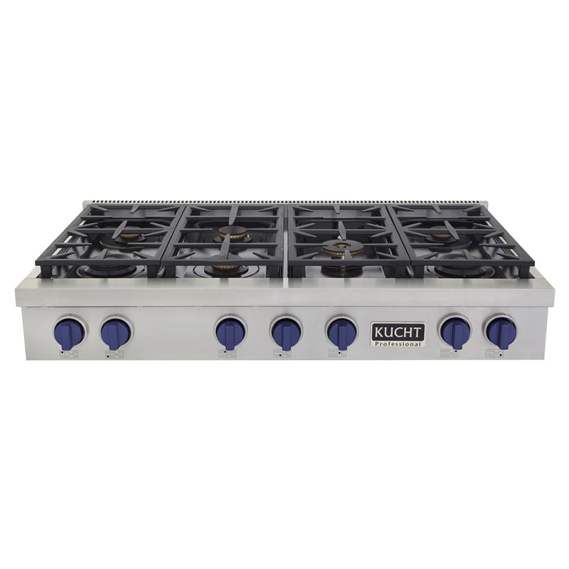 48 in. Natural Gas Range Top in Stainless Steel with Royal Blue Knobs