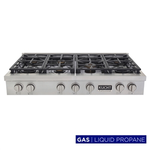 48 in. ft. Propane Gas Range Top in Stainless Steel with Classic Silver Knobs