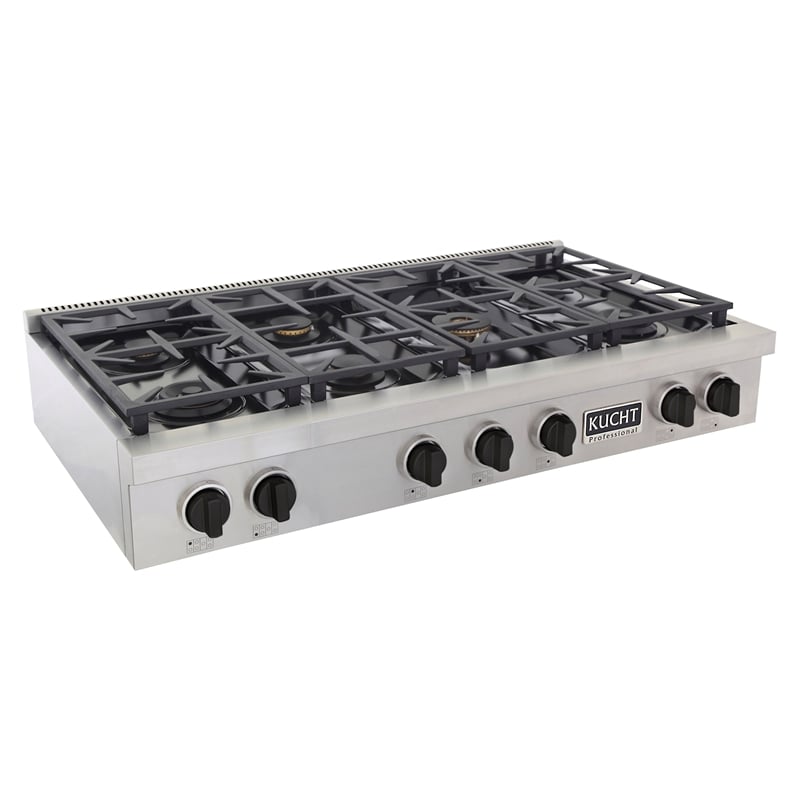 48 in. ft. Propane Gas Range Top with in Stainless Steel with Tuxedo Black Knobs