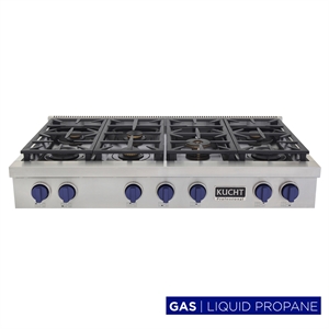 48 in. ft. Propane Gas Range Top in Stainless Steel with Royal Blue Knobs