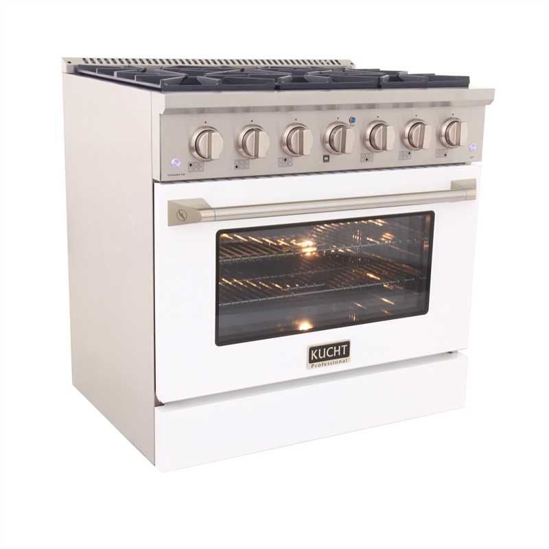 36 in. 5.2 cu. ft Dual Fuel Range for Natural Gas Sealed Burners in White.