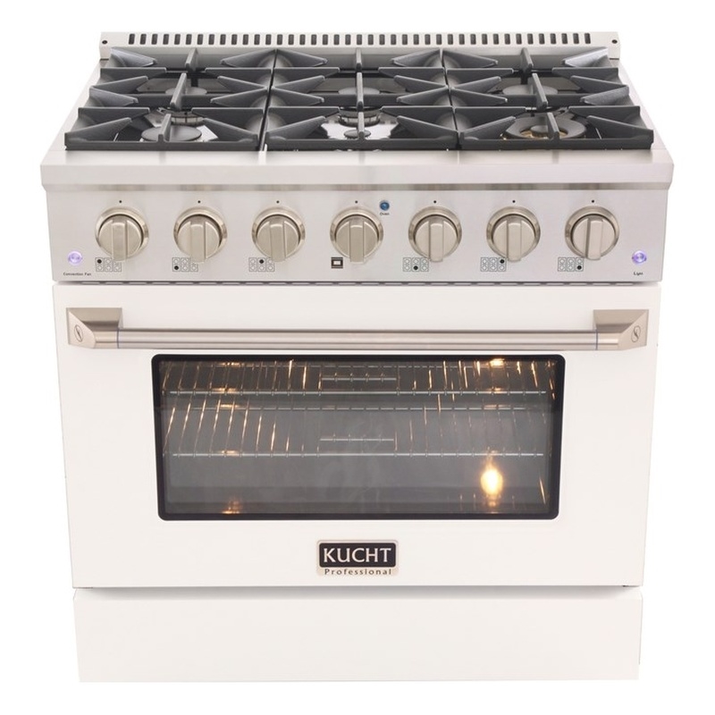 36 in. 5.2 cu. ft Dual Fuel Range for Natural Gas Sealed Burners in White.