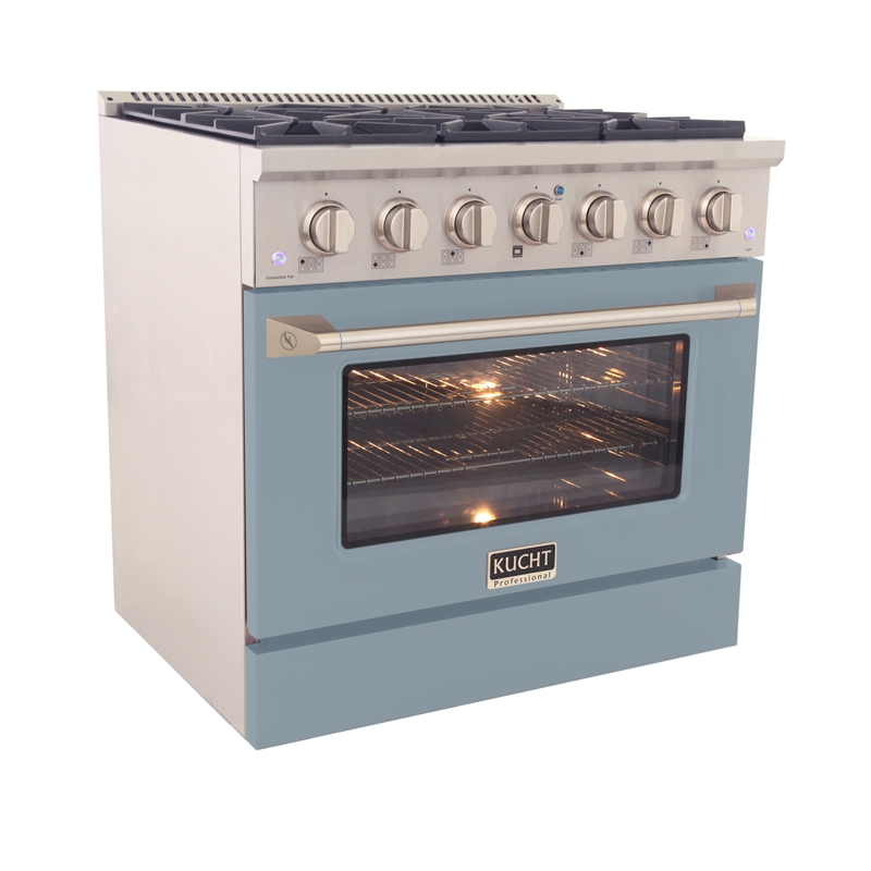 36 in. 5.2 cu. ft Dual Fuel Range for Natural Gas Sealed Burners in Light Blue.