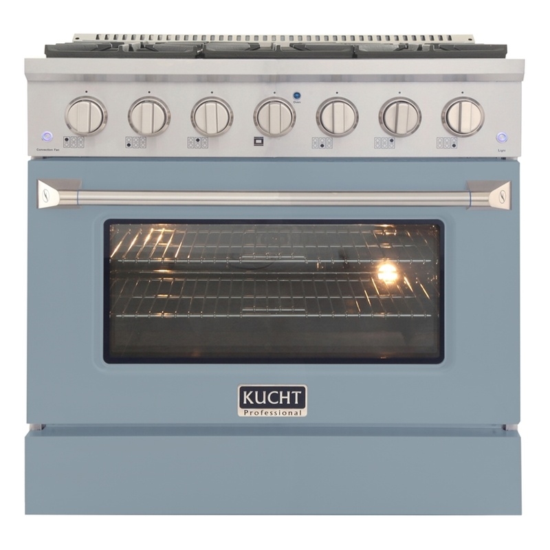 36 in. 5.2 cu. ft Dual Fuel Range for Natural Gas Sealed Burners in Light Blue.