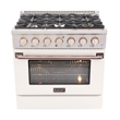 36 in. 5.2 cu. Dual Fuel Range for Propane Gas in Rose Gold Handle & Ring Knobs.