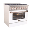 36 in. 5.2 cu. Dual Fuel Range for Propane Gas in Rose Gold Handle & Ring Knobs.