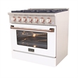 36 in. 5.2 cu. Dual Fuel Range for Propane Gas in Rose Gold Handle & Ring Knobs.