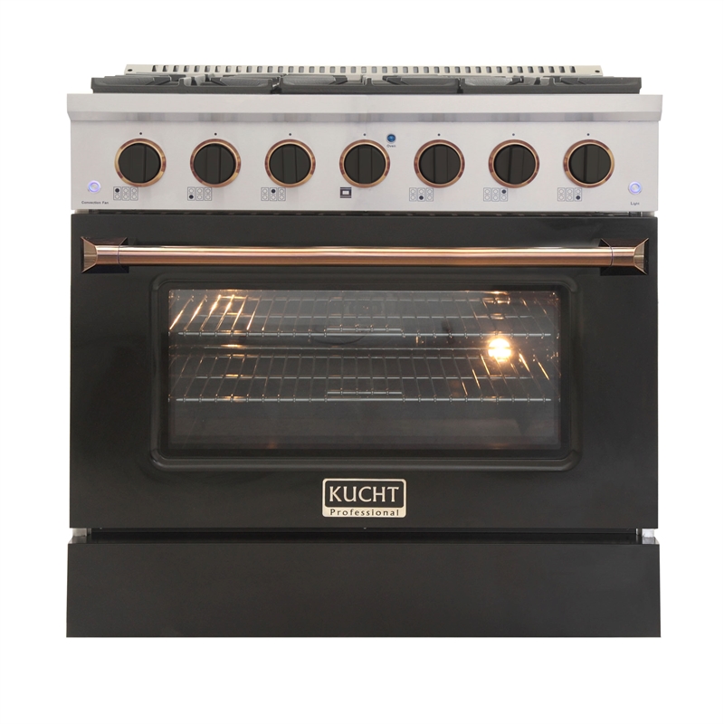 36 in. 5.2 cu. ft. Dual Fuel Range for Propane Gas in Rose Handle & Ring Knobs.