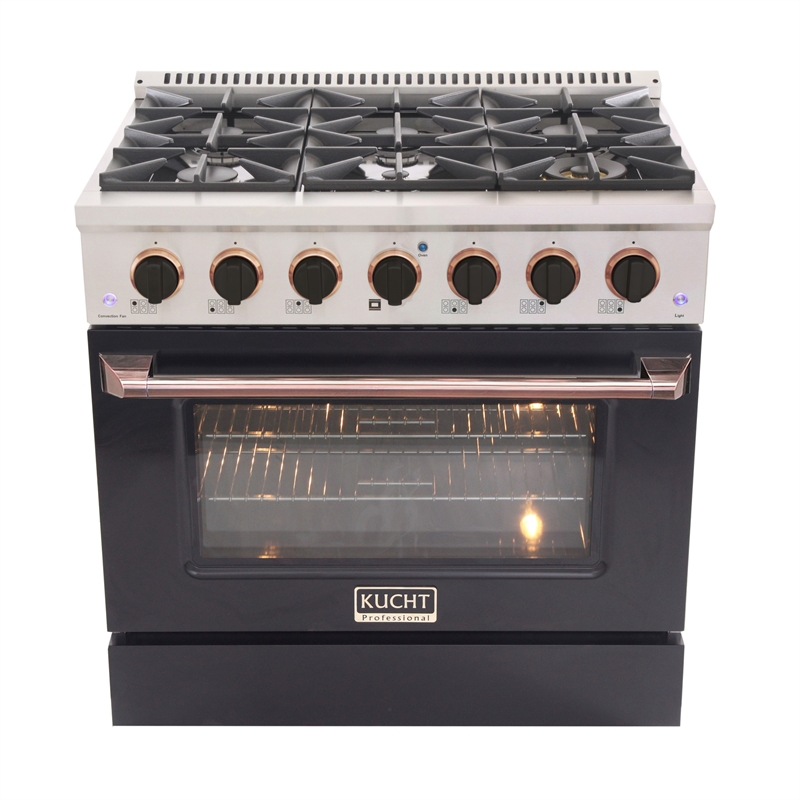 36 in. 5.2 cu. ft. Dual Fuel Range for Propane Gas in Rose Handle & Ring Knobs.