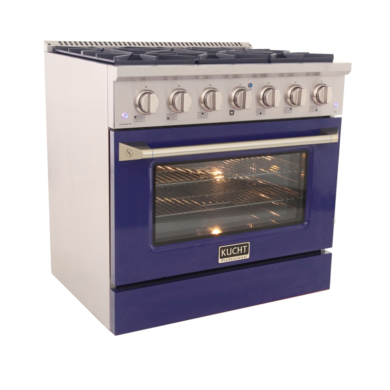 36 in. 5.2 cu. ft. Dual Fuel Range for Propane Gas Sealed Burners in Blue.