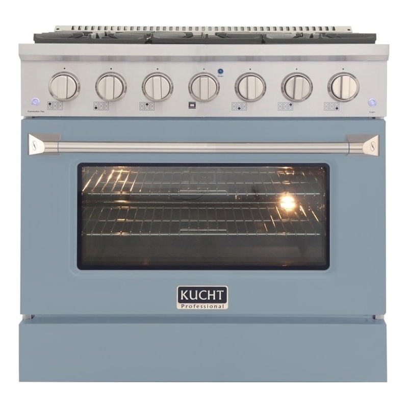 36 in. 5.2 cu. ft Dual Fuel Range for Propane Gas Sealed Burners in Light Blue.