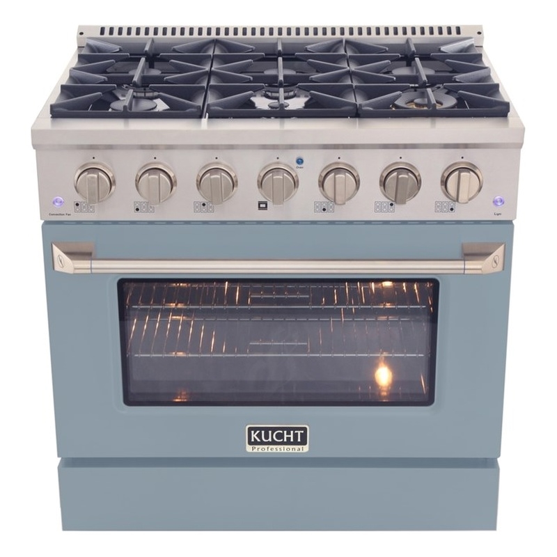 36 in. 5.2 cu. ft Dual Fuel Range for Propane Gas Sealed Burners in Light Blue.