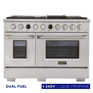 48 in. 6.7 cu. ft. 8 Burners Dual Fuel Range for Propane Gas in Stainless Steel.