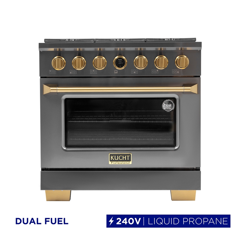 36 in. 5.2 cu. ft. Dual Fuel Range for Propane Gas in Dark Stainless.