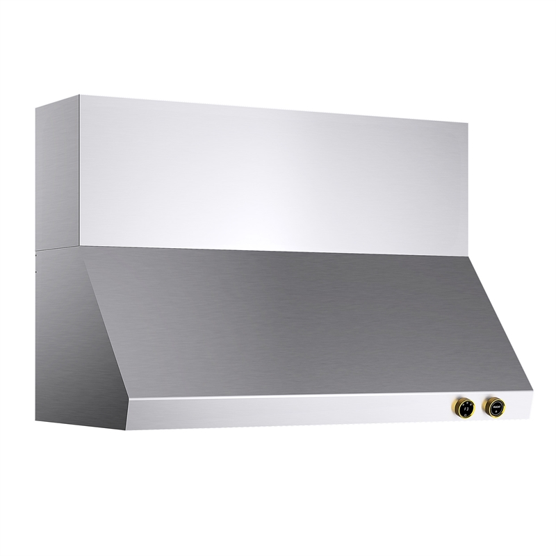 48 in. 6.7 cu. Dual Fuel Range for Natural Gas and Gold + Wall Mount Range Hood