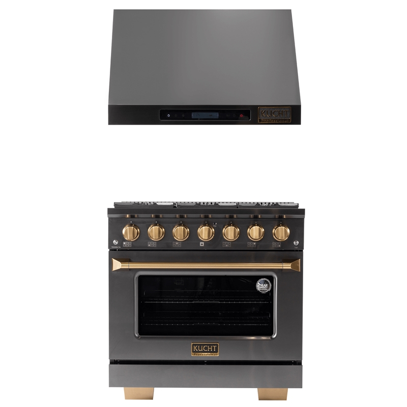36 in Dual Fuel Range for Propane Gas in Titanium SS + Under Cabinet Range Hood