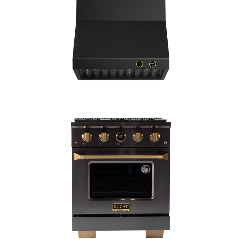 Dual Fuel Range Propane Gas in Titanium Stainless Steel + Wall Mount Range Hood