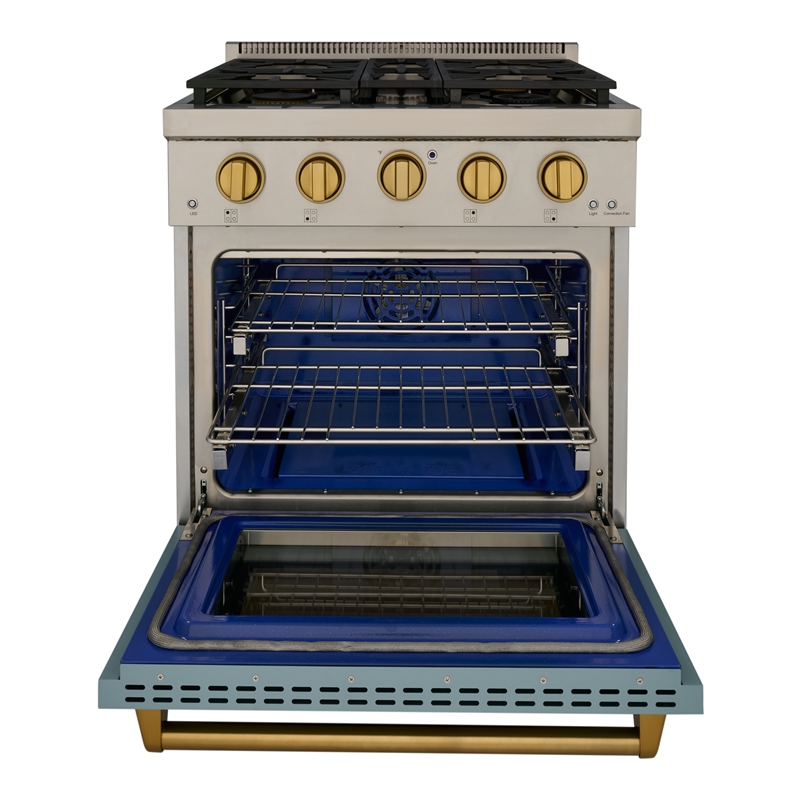 KUCHT Professional 30 - in Natural Gas Range in Light Blue with gold knobs