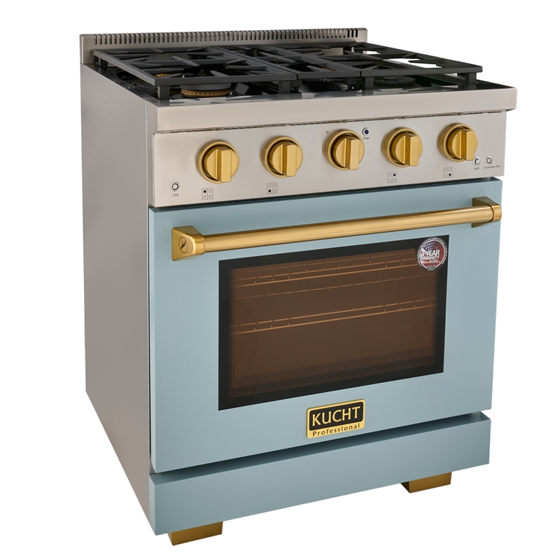 KUCHT Professional 30 - in Natural Gas Range in Light Blue with gold knobs