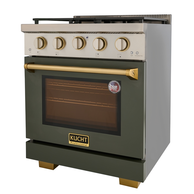 KUCHT Professional 30 - in Natural Gas Range in Olive Green with gold handle