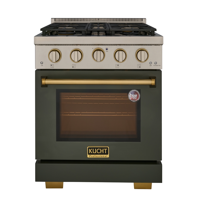 KUCHT Professional 30 - in Natural Gas Range in Olive Green with gold handle