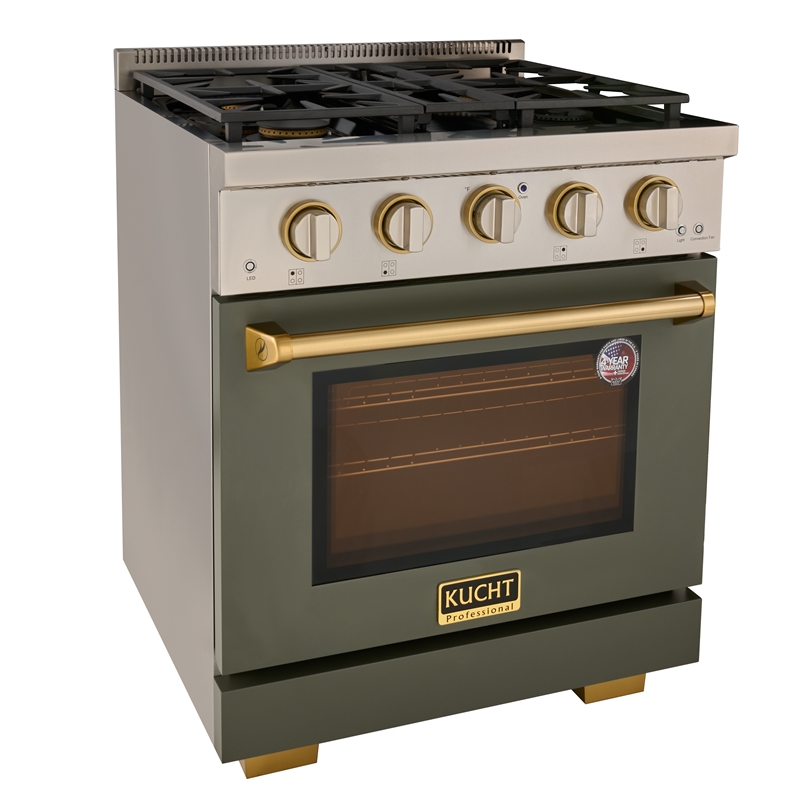 KUCHT Professional 30 - in Natural Gas Range in Olive Green with gold handle