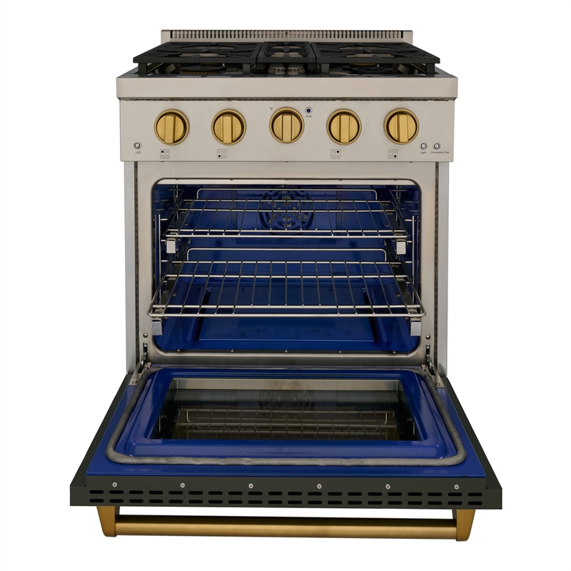 KUCHT Professional 30 - in Natural Gas Range in Olive Green with gold knobs