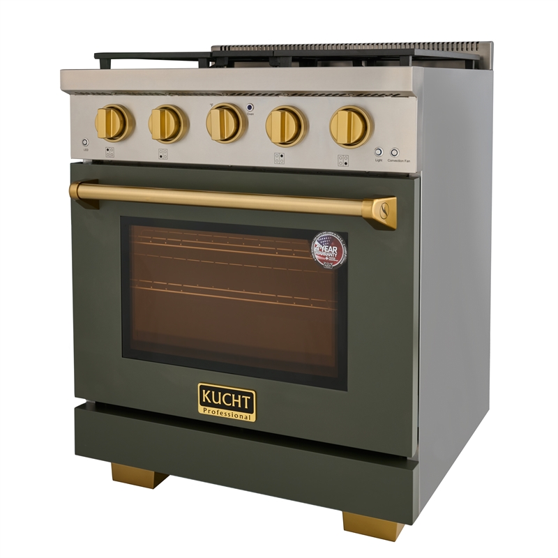 KUCHT Professional 30 - in Natural Gas Range in Olive Green with gold knobs