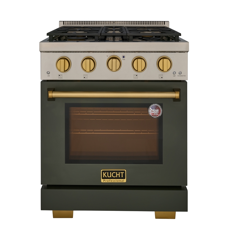 KUCHT Professional 30 - in Natural Gas Range in Olive Green with gold knobs