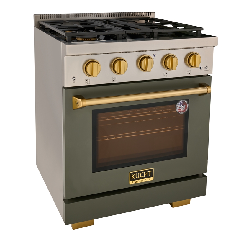 KUCHT Professional 30 - in Natural Gas Range in Olive Green with gold knobs