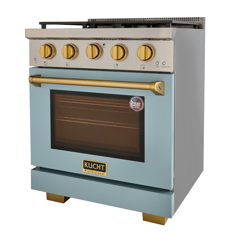 KUCHT Professional 30 - in Propane Gas Range in Light Blue with gold knobs