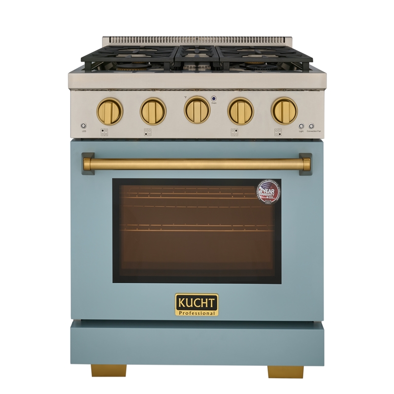 KUCHT Professional 30 - in Propane Gas Range in Light Blue with gold knobs