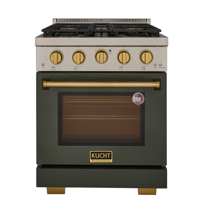 KUCHT Professional 30- in Propane Gas Range in Olive Green with gold knobs