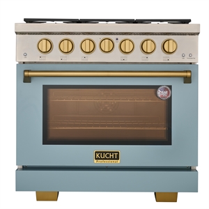KUCHT Professional 36 - in Natural Gas Range in Light Blue with gold knobs