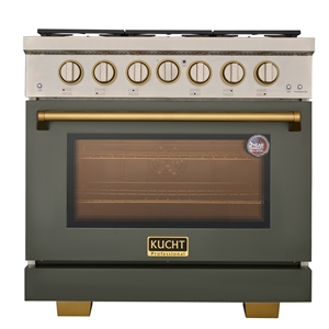 KUCHT Professional 36 in Propane Gas Range in Olive Green with gold handle