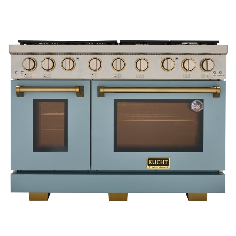 KUCHT Professional 48 in. Natural Gas Range in Light Blue with gold handle