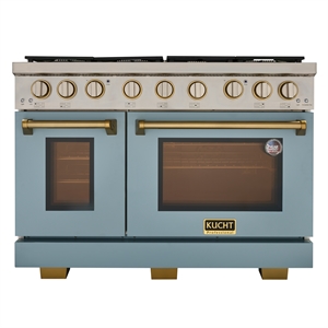 KUCHT Professional 48 in. Natural Gas Range in Light Blue with gold handle