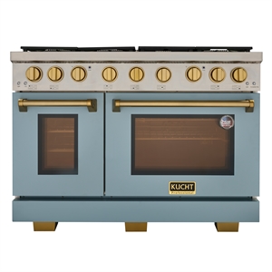 KUCHT Professional 48 in. Natural Gas Range in Light Blue with gold knobs