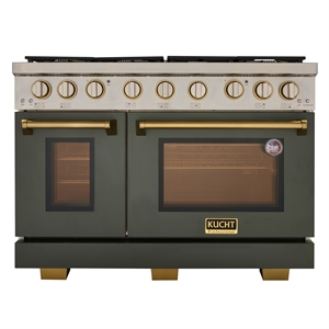 KUCHT Professional 48 in Natural Gas Range in Olive Green with gold handle