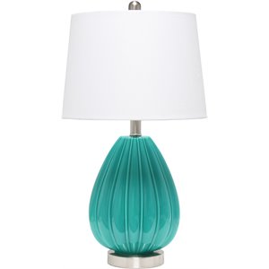 Lalia Home Glass Pleated Table Lamp in Teal with White Shade