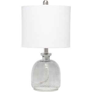 Lalia Home Glass Hammered Jar Table Lamp in Smokey Gray with White Shade