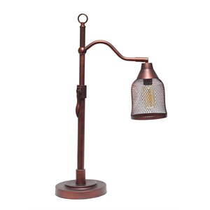 Lalia Home Metal Vintage Arched 1 Light Table Lamp in Red Bronze with Mesh Shade