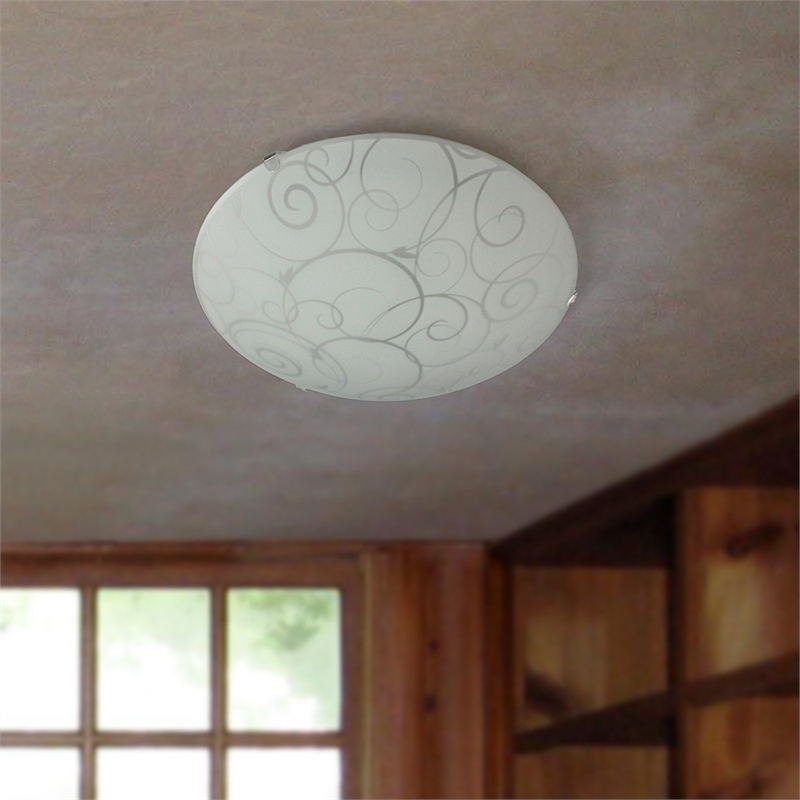 Simple Designs Glass Round Scroll Swirl Flush Mount Ceiling Light in White