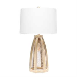 Lalia Home Wood Arch Farmhouse Table Lamp in Natural with White Shade