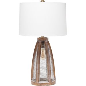 Lalia Home Wood Arch Farmhouse Table Lamp in Old Wood Brown with White Shade